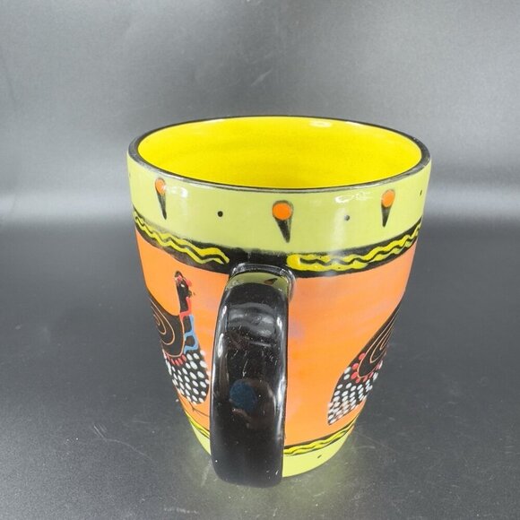 Vintage Ceramic Coffee Mug Cup Folk Art Style Textured Bird Mug Cup With Dots - Picture 13 of 13